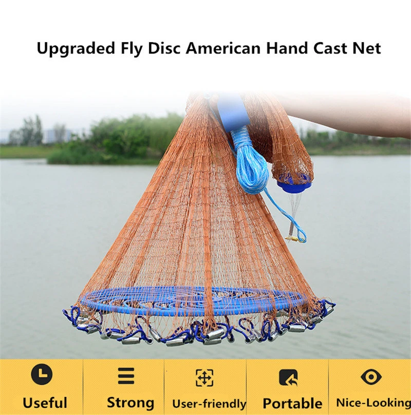 Upgraded Flying Disc American Hand Cast Fishing Net with Lead Sinkers 480cm Throw Net Fishing Tools (2)