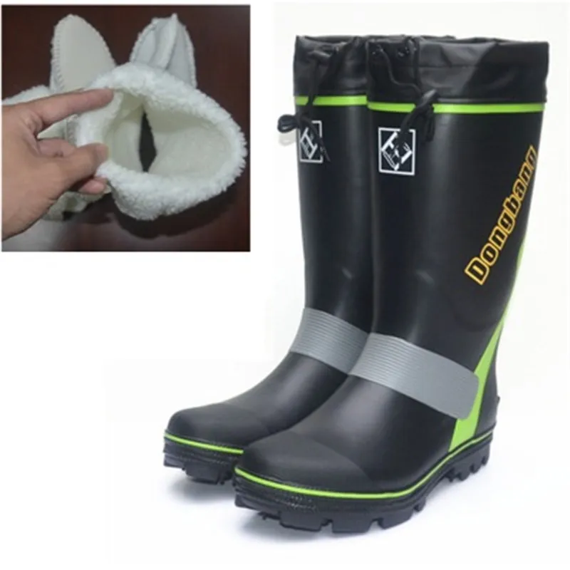 

Men's Rain Boots Outdoor Keep Warm Plush Rubber Steel Sole Booties Mid-Calf Wilderness Fishing Hunting Reflective Boots 38-46