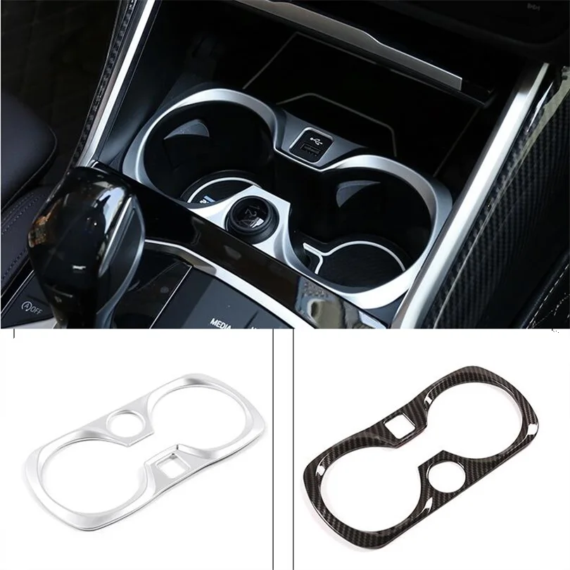 For BMW 3 series G20 Decorations ABS chrome Carbon fiber style Car Water Cup Holder Trim Sticker Frame Cover Teacup Box Sequin