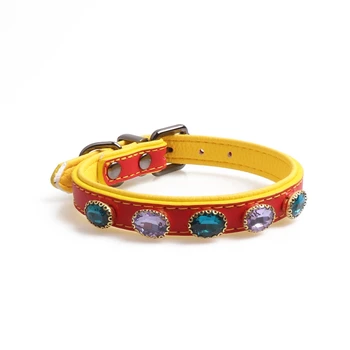 

Colorful gemstone pet collar, leather production, buckle design, fine workmanship, cat collar, dog collar, pet supplies
