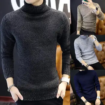 

new Fashion Turtleneck Solid Color Long Sleeve Knitting Men Sweater Casual Pullover