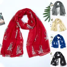 Женские шарфы с кошачьим принтом, волнистый шифоновый шарф с принтом, шаль на голову, мягкий длинный шарф, бандана для шеи# E2