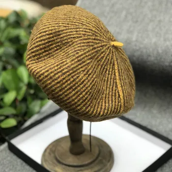

New Elegant Fashion Winter Cap Wool Classical Striped French Beret Cap Lightweight Casual Wool Beret Women Beanie Hat Adjustable