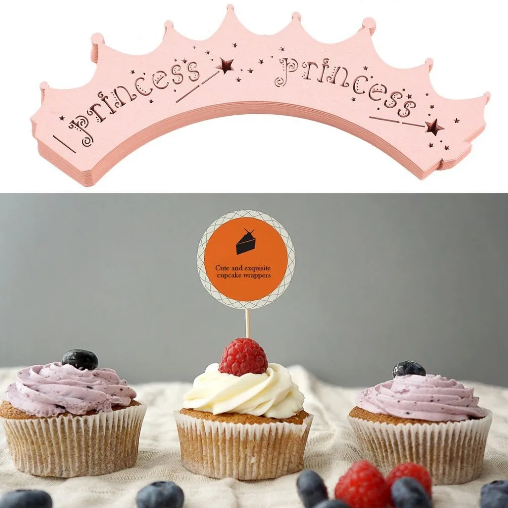 

50pcs Practical Laser Cut Cupcake Wrappers Crown Shape Muffin Case Cake Paper Cup Liner For Baby Princess Birthday Party Decor