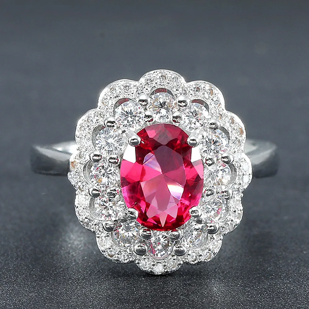 Luxury flower red crystal ruby gemstones diamond rings for women white gold silver color bague jewelry bijoux party gift fashion Luxury flower red crystal ruby gemstones diamond rings for women white gold silver color bague jewelry bijoux party gift fashion