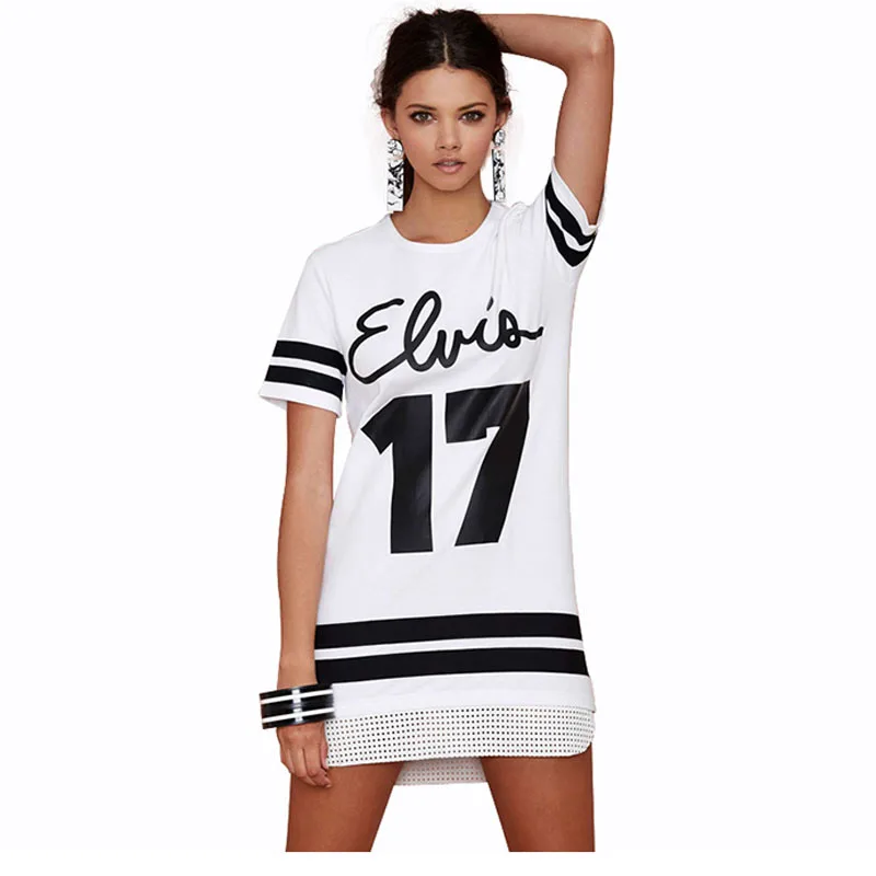 

Summer Women's Large Size Short Sleeve T-Shirt Dress Letter Print Short Sleeve Loose Casual Dress Splicing Dress GD142