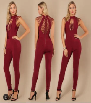 

High Quality Red Wine Sleeveless Hollow Out Rayon Dressing Combination Cocktail Party Bodycon Combination