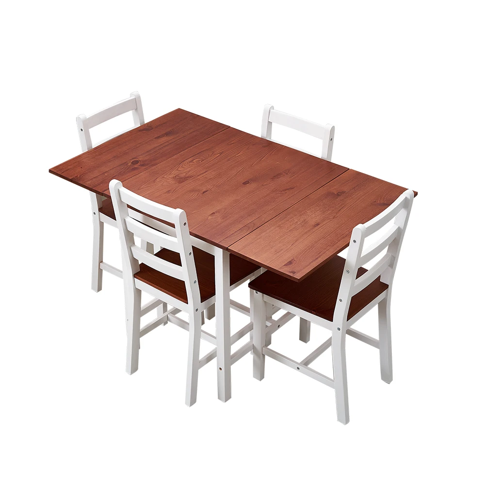 

Panana Dropleaf Dining Table and 4 Chairs Solid Wood Dining Set Kitchen Livingroom Garden Adjustable table set Ship to Europe