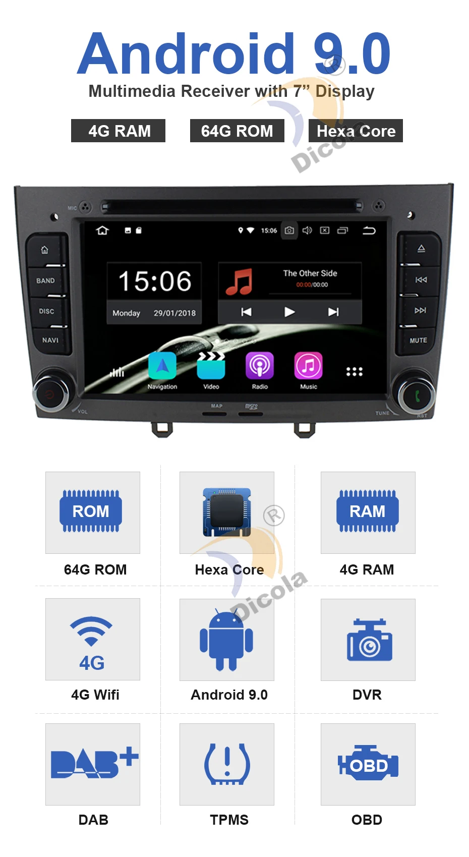 Top 7" IPS HD 2 Din 4G+64G Android 9 car dvd multimedia player for PEUGEOT 308 2007-2013,408 2011-2014 GPS radio WIFI BT head unit 3 Top 7" IPS HD 2 Din 4G+64G Android 9 car dvd multimedia player for PEUGEOT 308 2007-2013,408 2011-2014 GPS radio WIFI BT head unit 3
