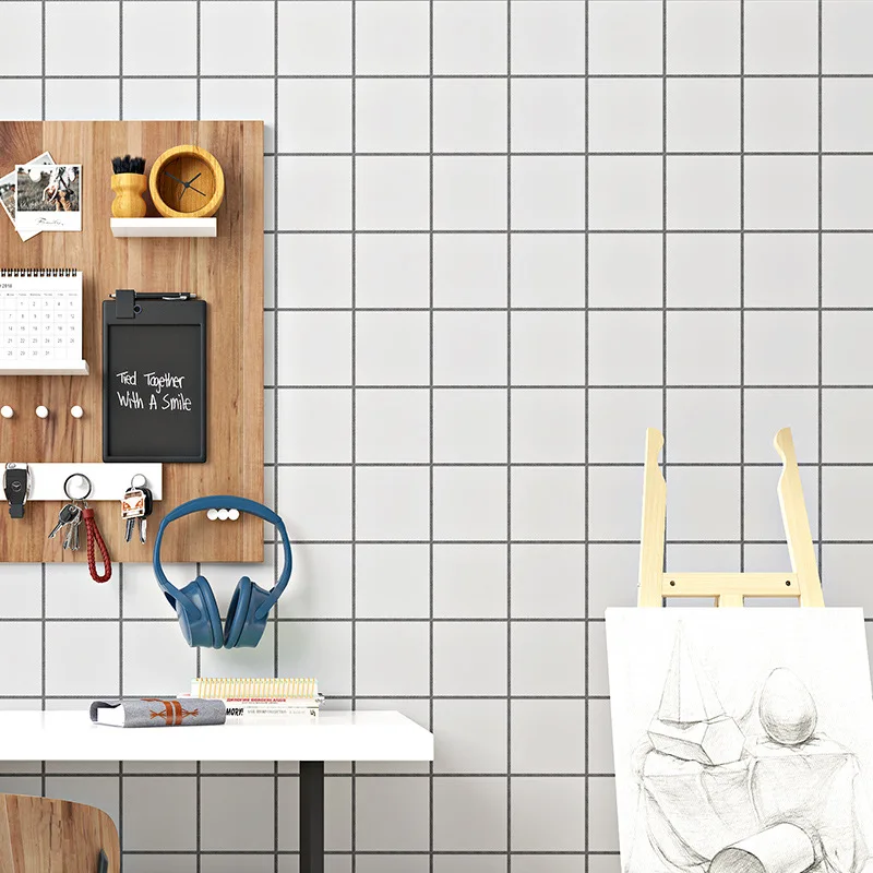 

Simple Black And White Lattices Wallpaper Minimalist Modern Living Room INS Northern European-Style Bedroom Clothing Store Non-w