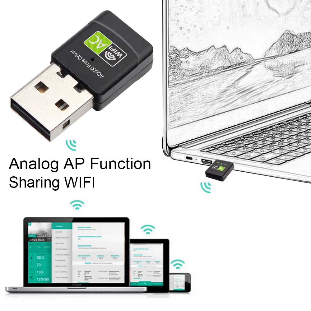 USB Wifi адаптер 600 Мбит/с Ethernet приемник двухдиапазонный беспроводной ключ сетевая
