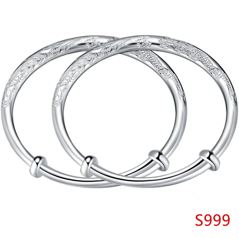 High Jewelry 100 Silver 999 Silver Family Baby Bangle Girl Boy Gift Child Silver Bracelet
