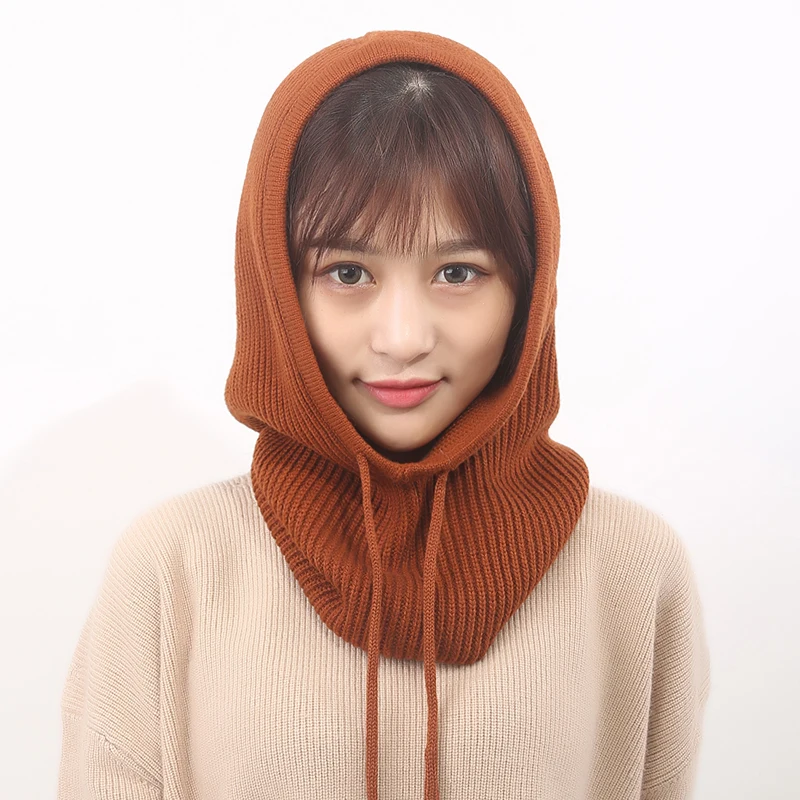 Beste 2019 Merk Ontwerp vrouwen Hooded Sjaal Winter Kasjmier Wol Gebreide Oorklep Hoeden Snood Wraps Solid Haak Sjaals En Muts mannen