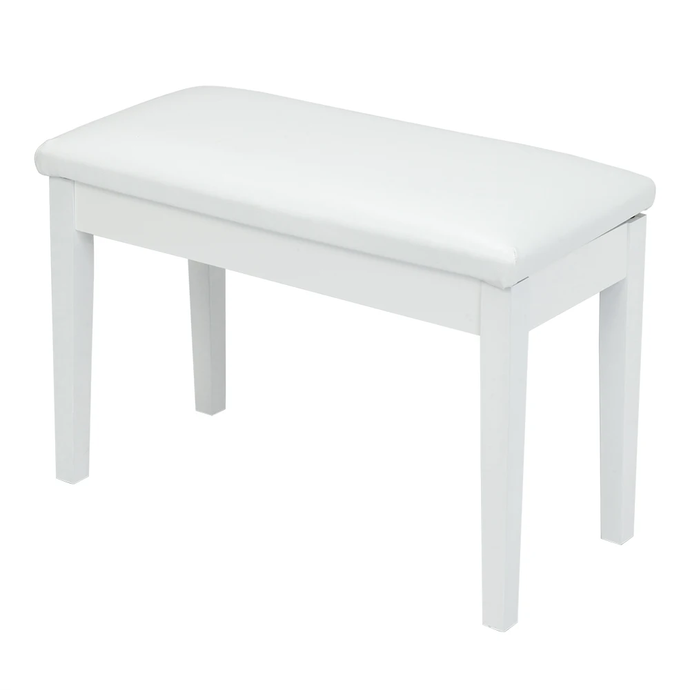 

29" Flat Piano Stool White Leather Cushion Double Persons Straight Leg Piano Stool Waterproof Stool with Storage Function