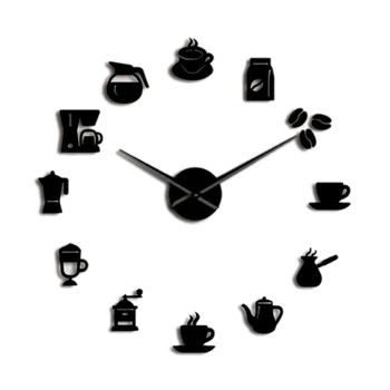 

Cafe Diy Large Wall Clock Frameless Giant Wall Clock Modern Design Cafe Coffee Mug Coffee Bean Wall Decor Kitchen Wall Watch Bla