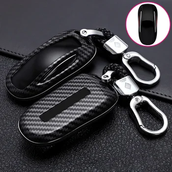 Carbon Fiber Car Smart Key Cover Case Fob For Tesla Model 3 Model S Model X 2020 2021 Car Protect Button Shell Accessories