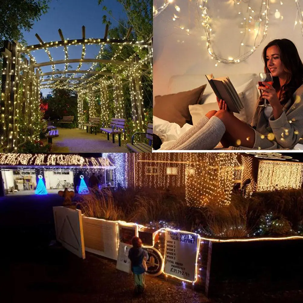 20M 200 LED Solar Strip Light Home Garden Copper Wire Light String Fairy Outdoor Solar Powered Christmas Party Decor