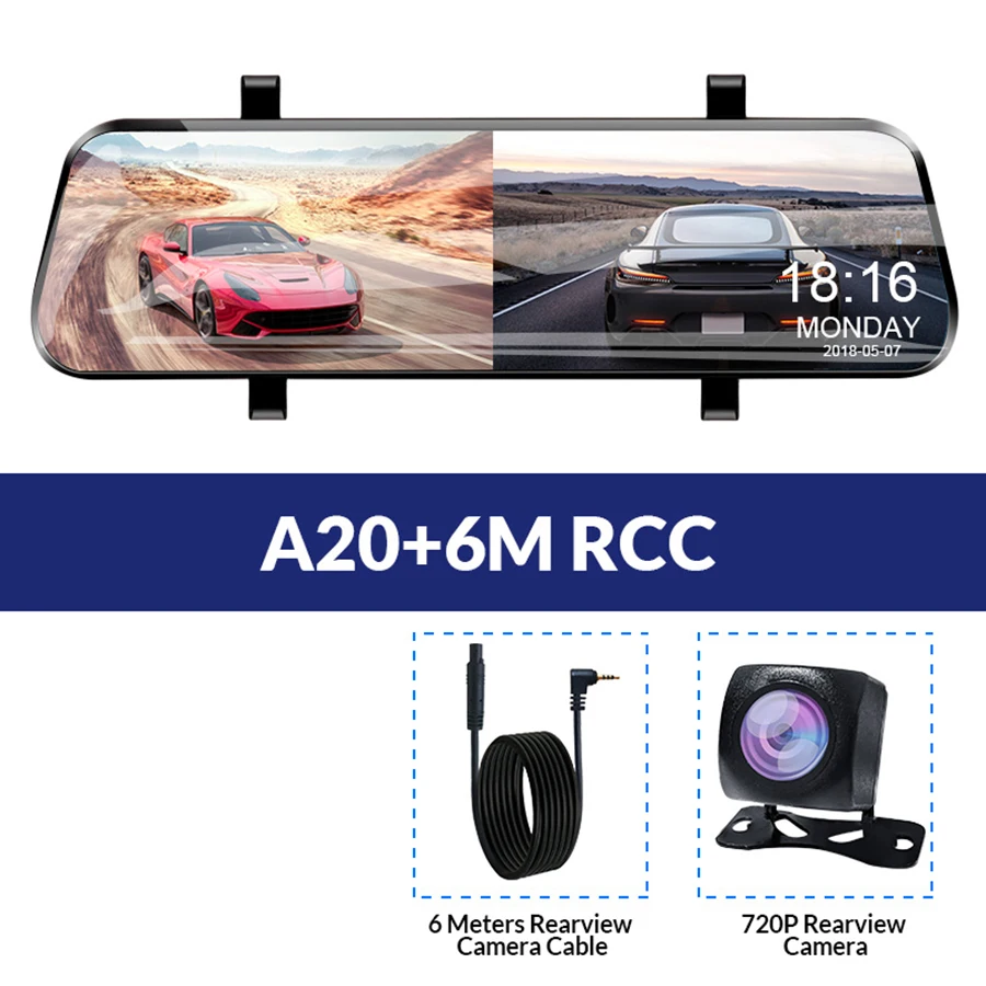 E-ACE 10 дюймовый сенсорный автомобильный видеорегистратор Потоковое вещание зеркало заднего вида приборная Камера FHD 1080P видео Регистраторы Двойной объектив с заднего вида Камера - Название цвета: A20-6M RCC
