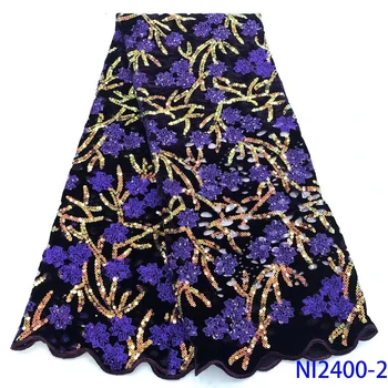 

Latest African Velvet Lace Fabrics High Quality 2019 Nigerian Lace Fabric with Sequins Sequence Lace for Women Dress