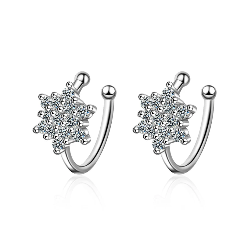 925 Silver Zircon Crystal Clip on Ear Cuff Earring Women Small Mini Without Piercing Hole Fake Earrings ear clip earrings,clip earrings,ear clip,ear accessories