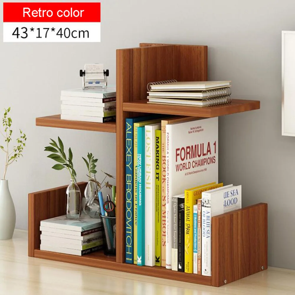 Retro color Домашний деко книжная полка деревянная детская книжная полка Домашний Настольный книжный шкаф многосеточный простой современный Настольный органайзер полка - Цвет: Retro color