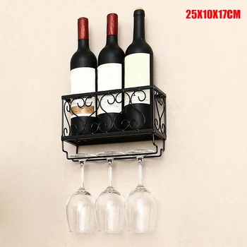 

Wall Mounted Iron Wine Rack Bottle Champagne Glass Holder Shelves Bar Home Party WXV Sale