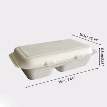 

50Pcs 1000ML Disposable Takeout Food Container Rice Meal Holder Box 2Compartment K4UA