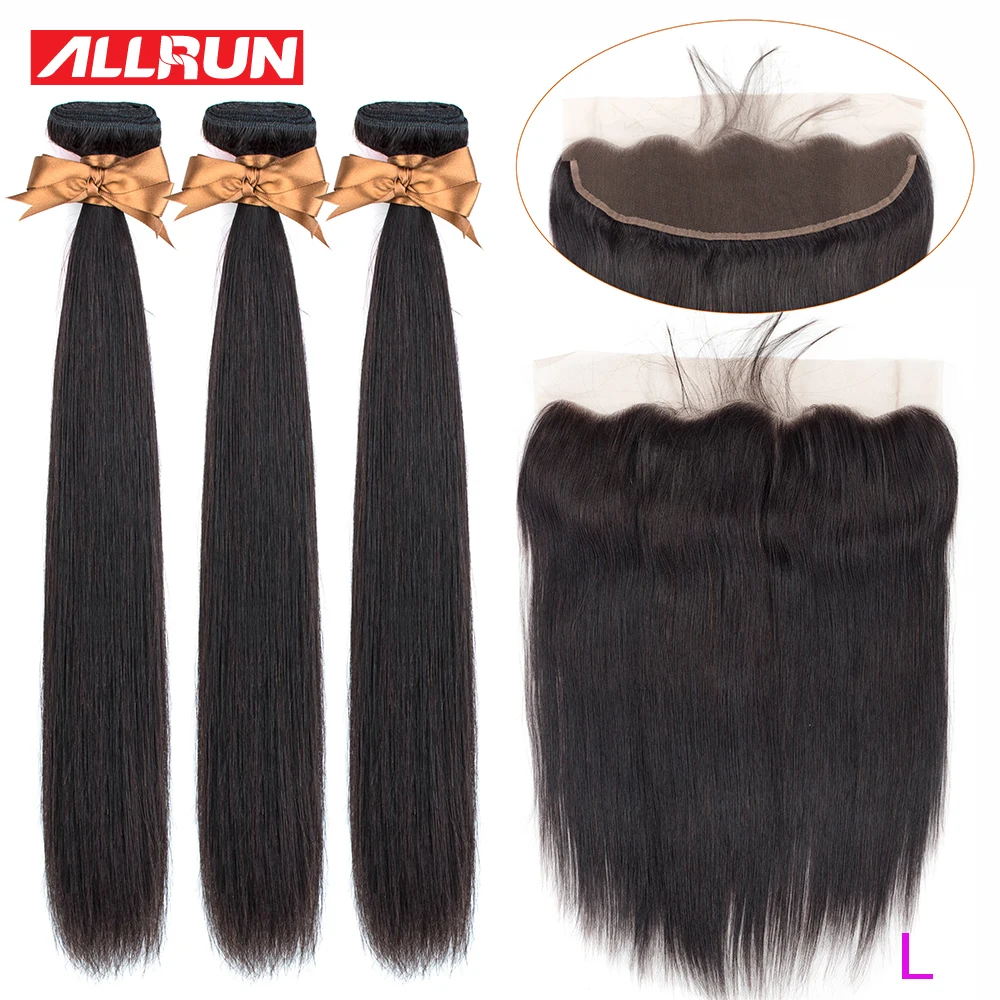 

Allrun Malaysian Straight Hair Bundles With Frontal Closure 13*4 Human Hair Bundles With Closure Non-Remy Hair Low Ratio