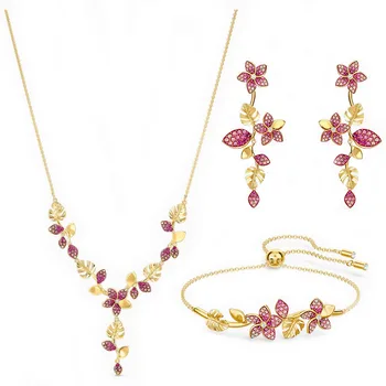 

MULIER 20 Tropical shiny and charming flowers and leaves Y-shaped necklace earrings bracelet female special occasion first gift