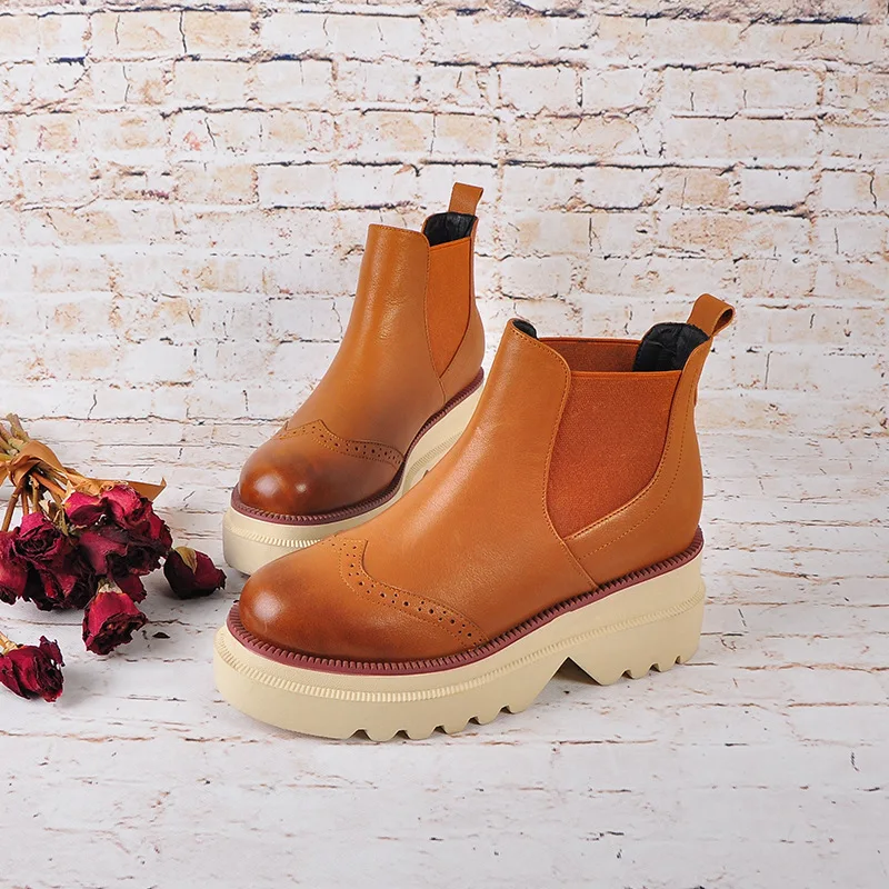 

Retro Genuine Leather Solid Color Martin Boots Pointed-Toe Leather Boot WOMEN'S Shoes Autumn And Winter plus Velvet Flat Boots C