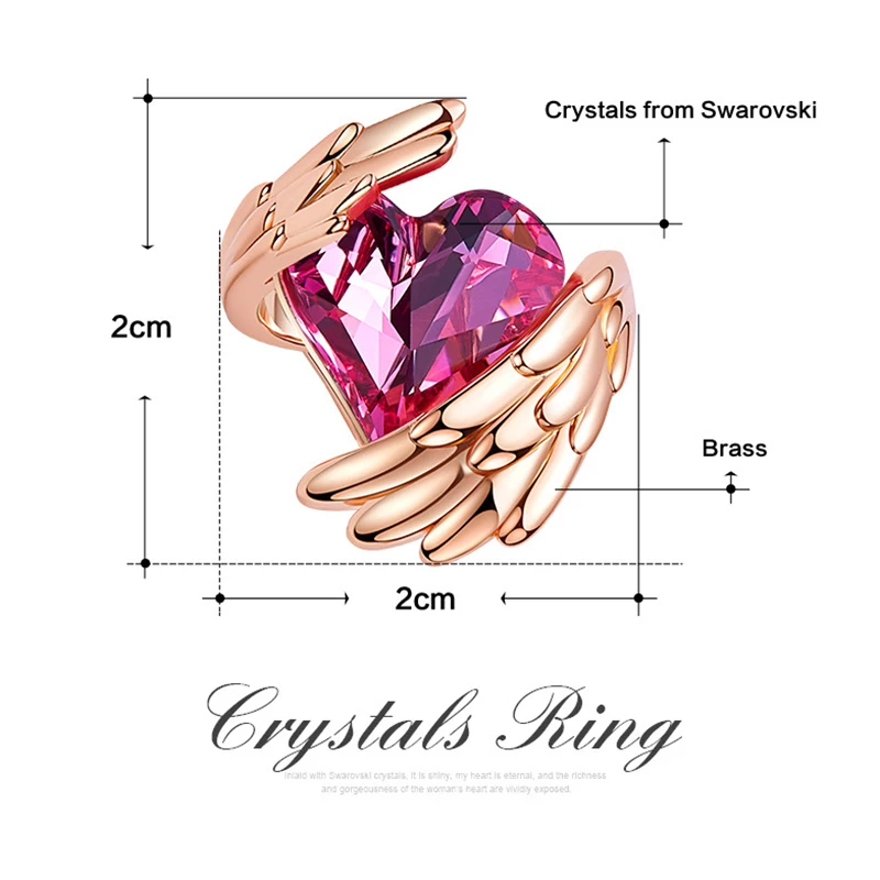 BOSCEN кольцо с крыльями ангела для женщин подарок на день рождения святого Валентина украшенное кристаллами сердце любовь розовое золото