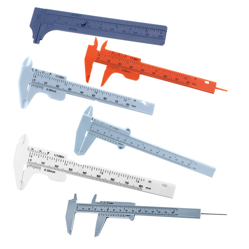 80/100/150mm Mini Plastic Sliding Double Scale Vernier Caliper Ruler Micrometer Depth Diameter Size Measuring Tool