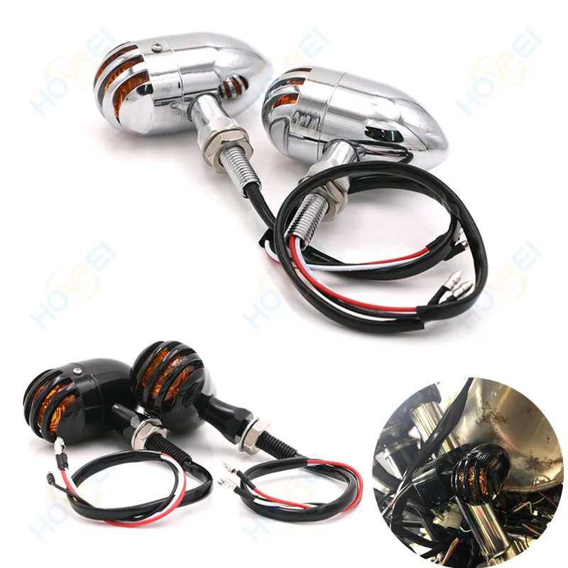 

2pcs Universal retro Motorcycle CNC LED Grill Bullet brake running light Turn Signal Light Blinker For Harley Bobber Chopper
