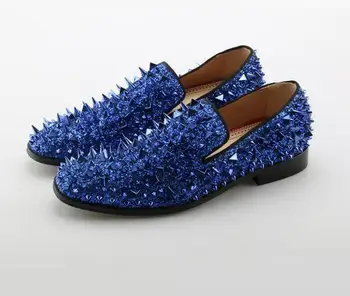 

Luxury Bling Shinny Glitter Mens Shoes Fashion Crystal Spikes Designer Flats Men Studs Zapatillas Rivets Casual Leather ShoesMan