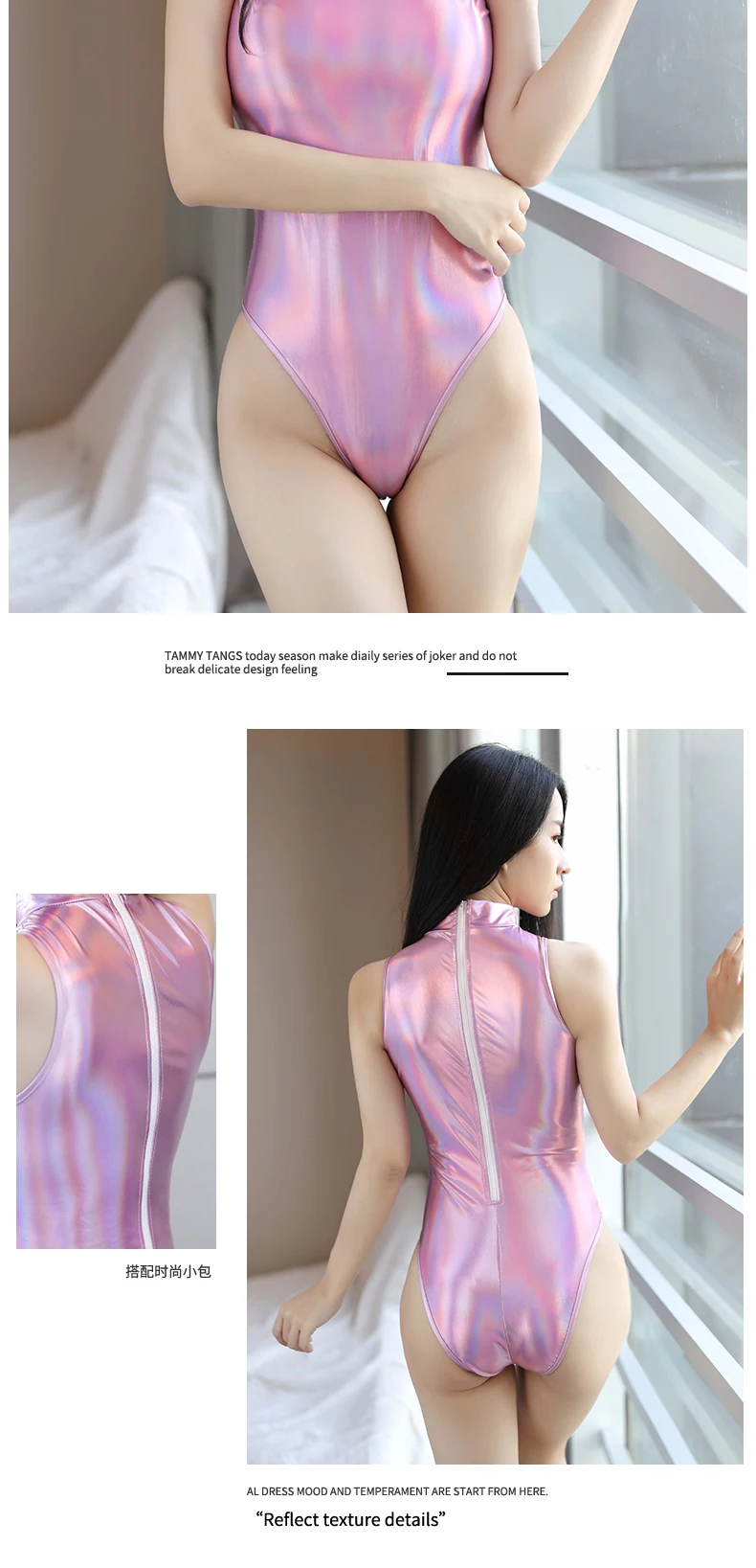 bodysuits Shiny Metallic PU Faux Leather Sexy Bodysuit Shiny High Cut Swimsuit Bathing Suits Leotard Sexy Tights Shaping Wear Stage Wear corset bodysuit