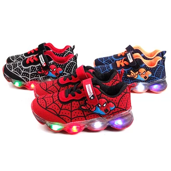 Led Spiderman enfants chaussures pour garçons filles lumière enfants bébé baskets maille sport garçons filles chaussures lumineuses Led