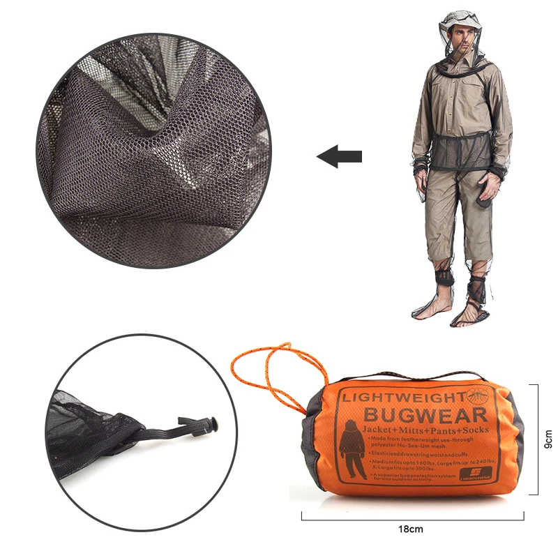 Mesh Hooded Mosquito-Proof Suit Outdoor Fishing Adventure Insect-proof Clothing Set Camping Hiking Anti-Mosquito Bite Clothes