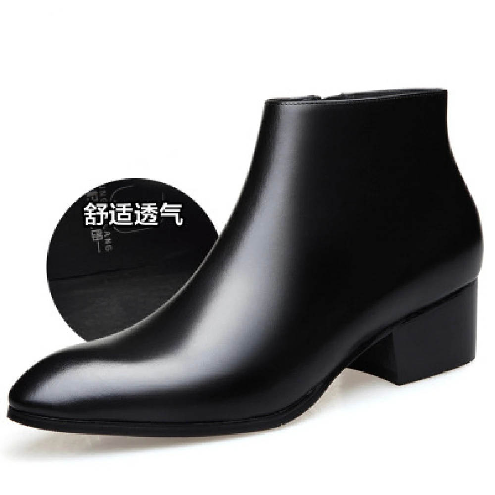 Chelsea Boots Black Men's Short Boots Leather Men's Leather Boots Pointed High-top Shoes Spring Autumn Casual Dress Shoes Men