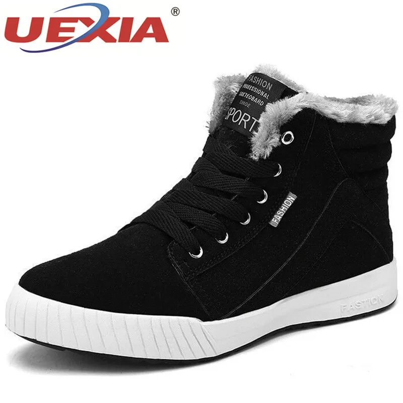 

UEXIA Outdoor sport Walking Men Boots Size 39-48 Fashion Winter Snow Lace Up Men Ankle Warm Winter Fur Plush Sneakers Shoes Male