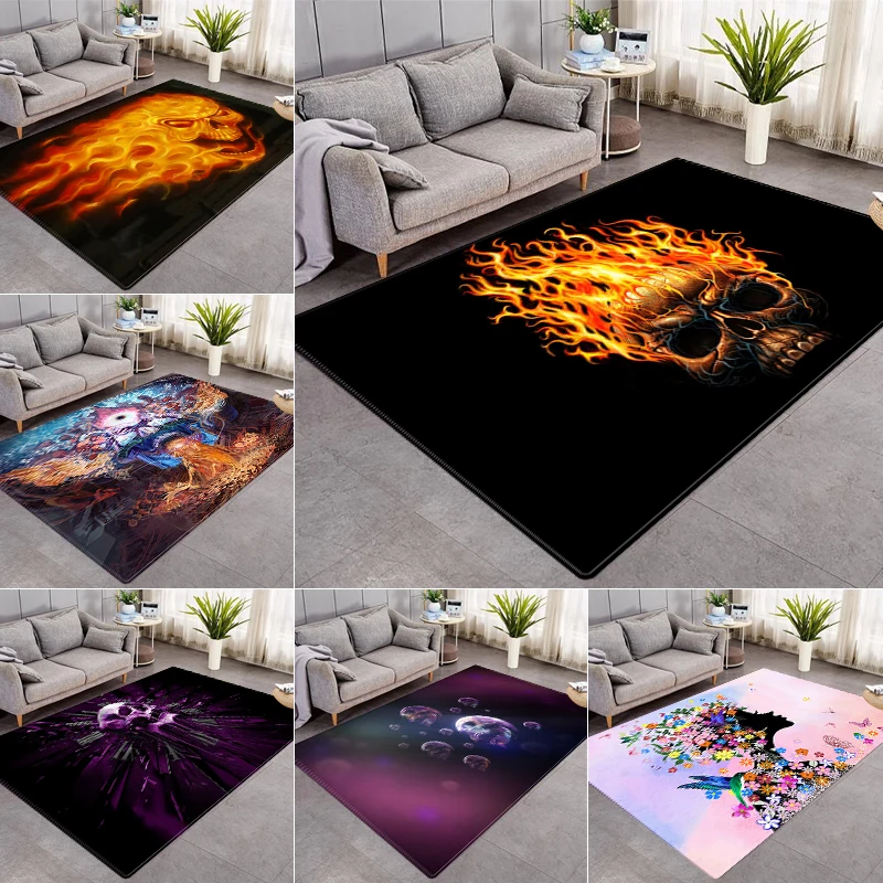 

Skeleton Style Printed Rugs Home Living Room 3D Printing Game Small Rug Bedroom Room Decoration Door Mat Non-slip Washable Rug