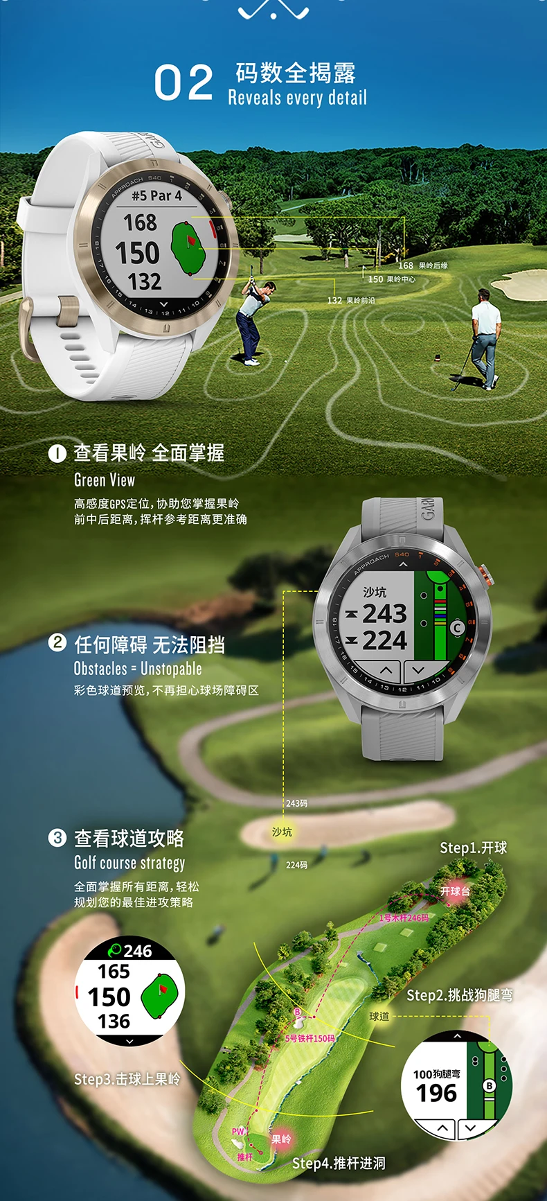 Оригинальные часы для гольфа с gps Garmin Approach S40, стильные gps Golf Смарт-часы легкие с сенсорным дисплеем водонепроницаемые часы