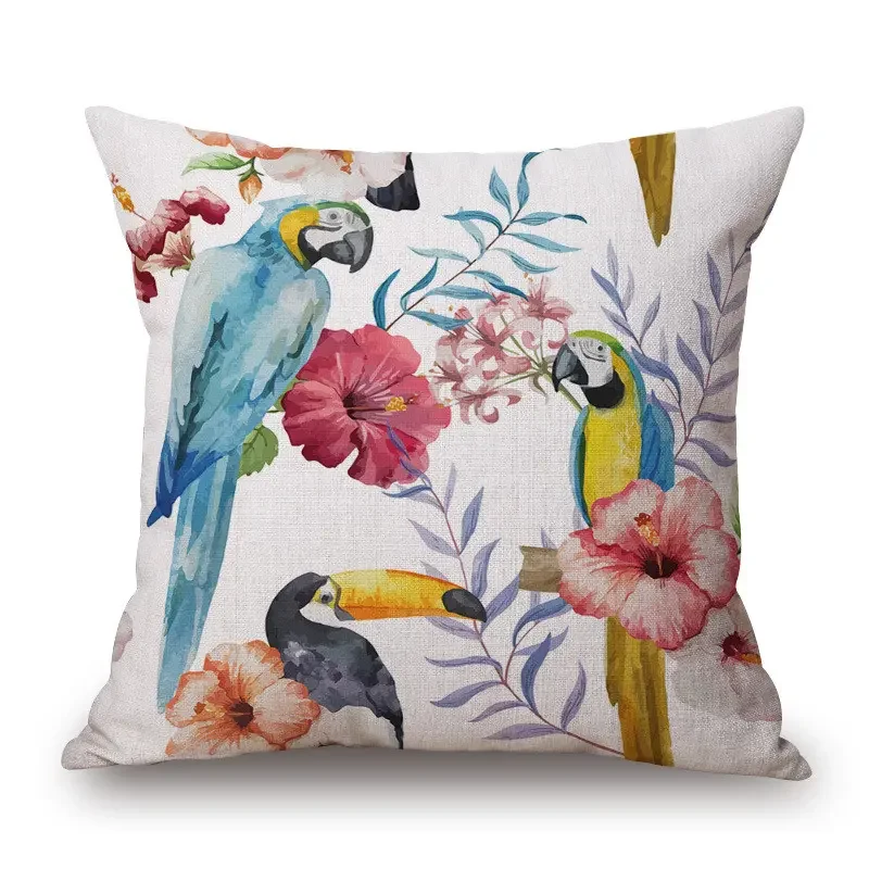 Decorative Throw Pillow Case Fashion Cotton Linen Tropical Plant Flowers Grass Cushion Cover Sofa Home Decor