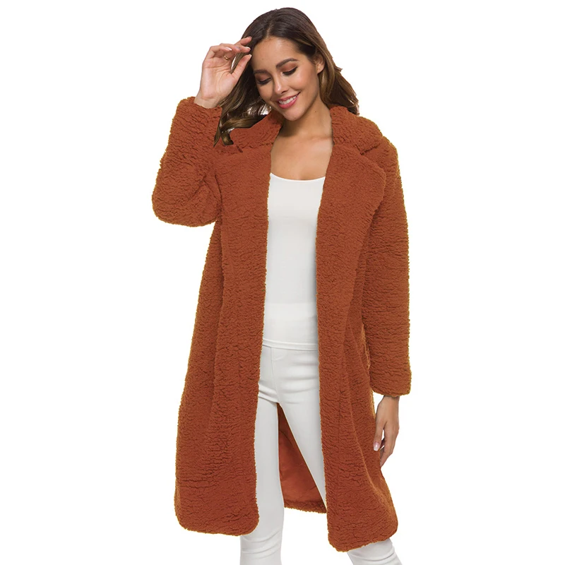

Autumn Cotton White Clothes Lamb Medium Length Lamb Cashmere Coat Female Winter Coats Solid Camel Casual Fleece Parkas