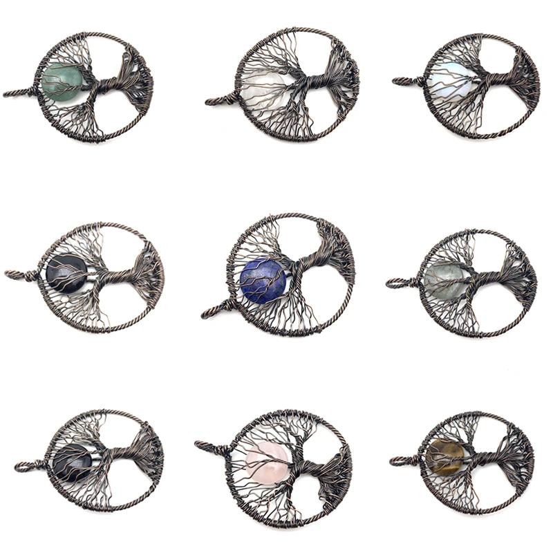 

Natural Crystal Stone Men's and Women's Hand-wound Life Tree Pendant Jewelry DIY Necklace Bracelet Earrings Jewelry Accessories