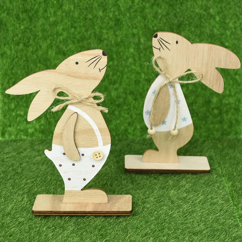 Decoración de Pascua para el hogar, conejo de madera artesanal, de