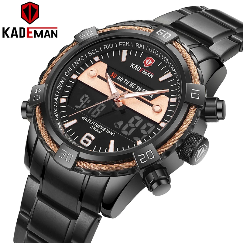 

K6173G KADEMAN Brand Watches for Men Electronic Dual Time Display Stainless Steel Military Sports Watches New Relogio Masculino