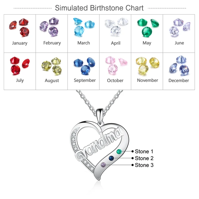 Heart Swan Name Birthstone Necklace Engraved Silver Mom Jewelry Grandma  Necklace | eBay