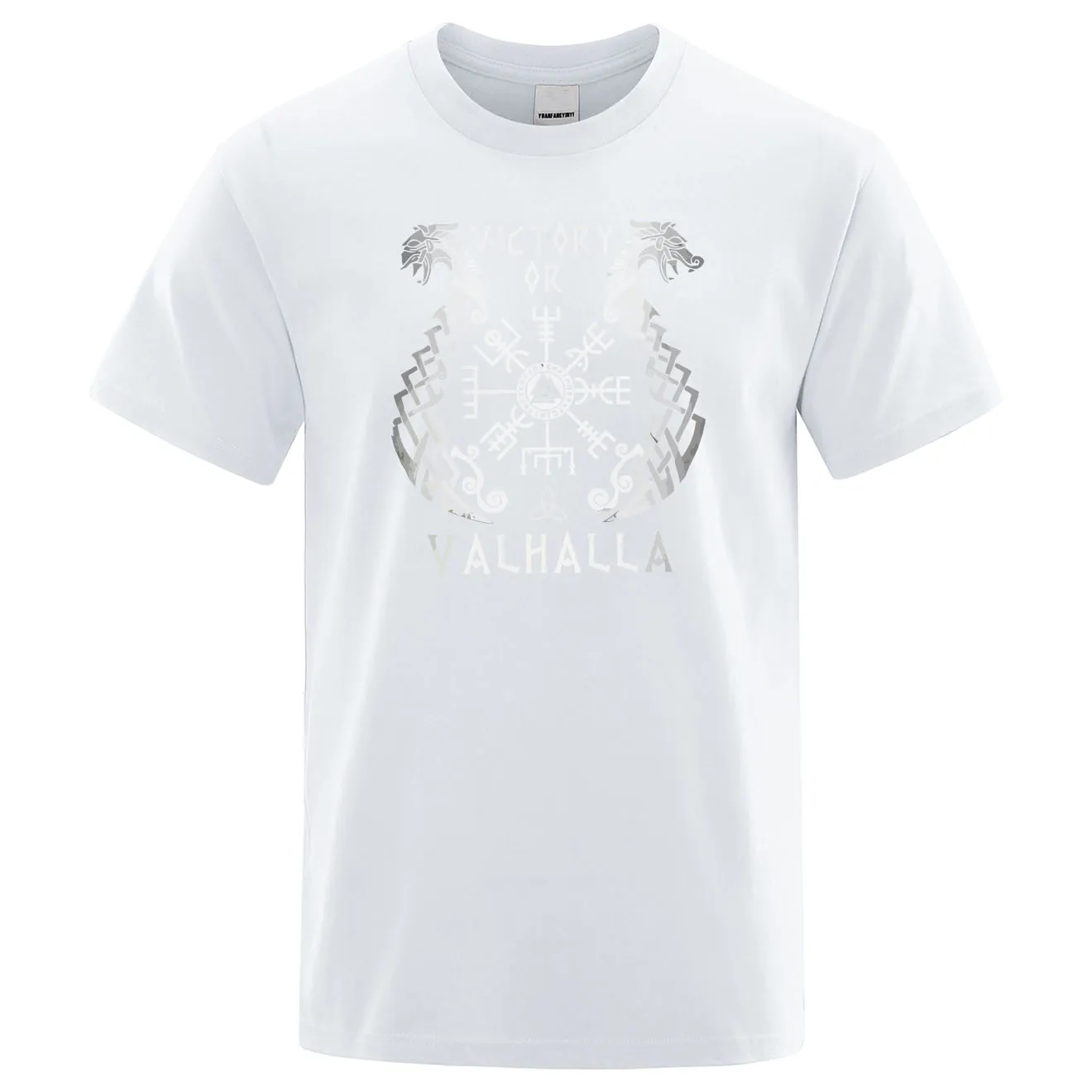 Летняя мужская футболка с принтом, короткий рукав, легенда викингов, Ретро стиль, Классическая футболка, Valhalla Odin, топы, Мужская хлопчатобумажная футболка - Цвет: white 6