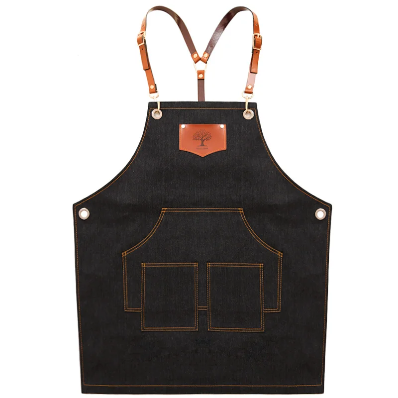 Apron denim personality fashion custom logo hairdresser cafe tea shop uniforms men and women restaurant printing