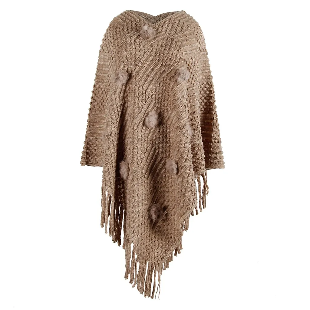 Женская одноцветная накидка с круглым вырезом и кисточками, свободная шаль, кардиган, свитер, пальто, плюс размер, женский свитер, зимняя одежда L30826